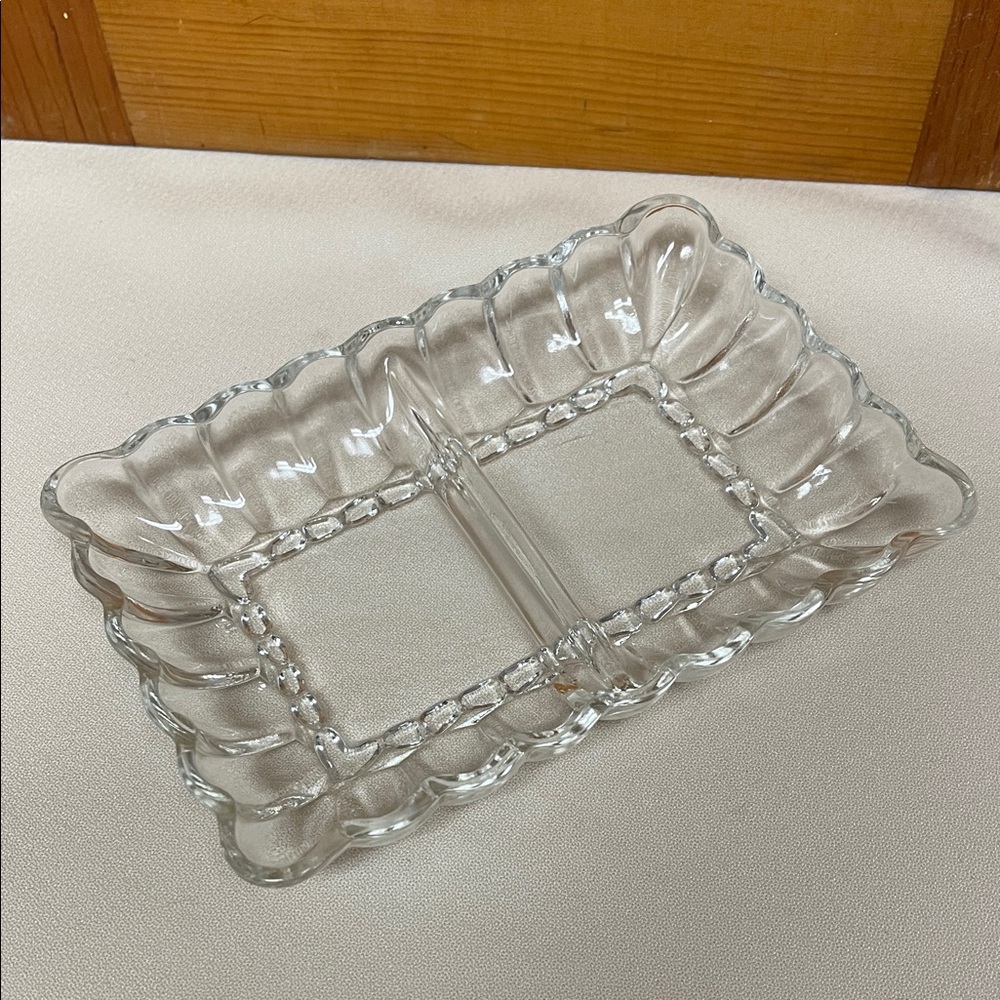 Scalloped Clear Glass Relish Dish
